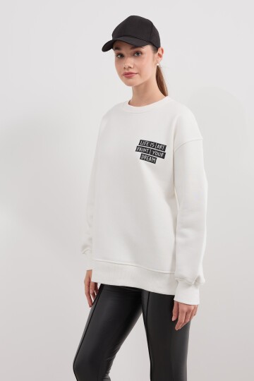 Kadın Baskı Detaylı Basic Sweatshirt