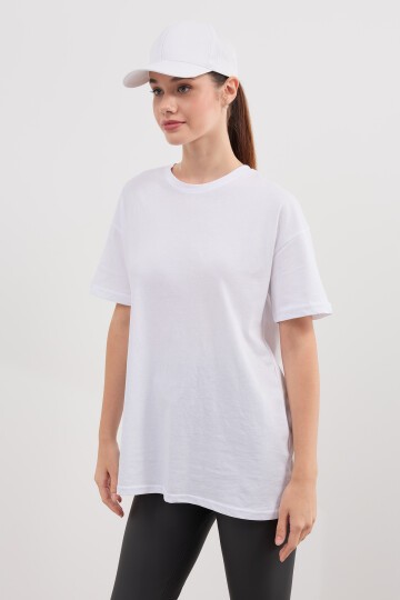 Kadın Bisiklet Yaka Kısa Kollıu Oversize T-shirt