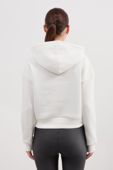 Kadın Kapüşonlu Crop Basic Sweatshirt