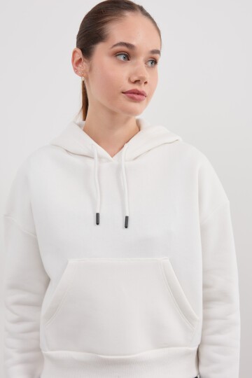 Kadın Kapüşonlu Crop Basic Sweatshirt