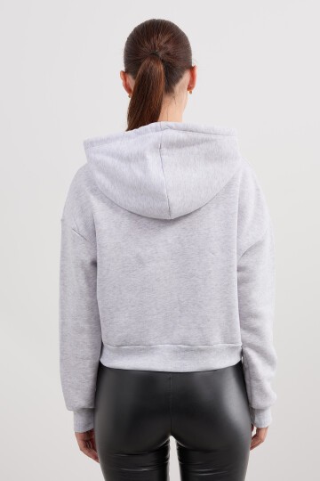 Kadın Kapüşonlu Crop Basic Sweatshirt