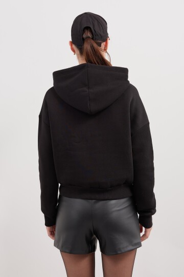 Kadın Kapüşonlu Crop Basic Sweatshirt