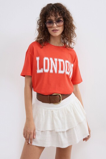 Kadın Bisiklet Yaka London Baskılı T-shirt