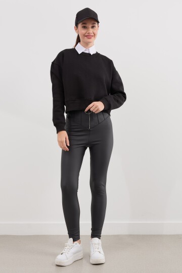 Kadın Üç İplik Basic Crop Sweatshirt