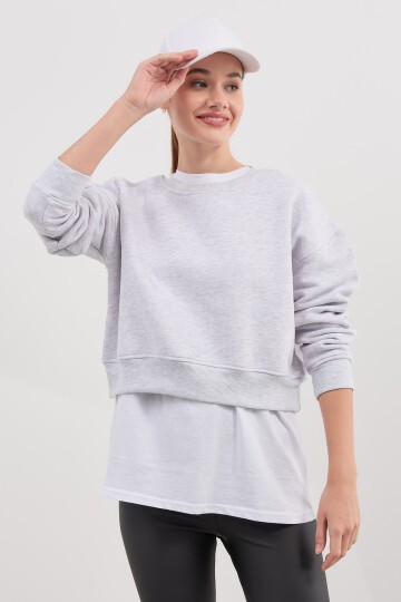 Kadın Üç İplik Basic Crop Sweatshirt