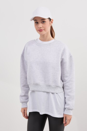 Kadın Üç İplik Basic Crop Sweatshirt