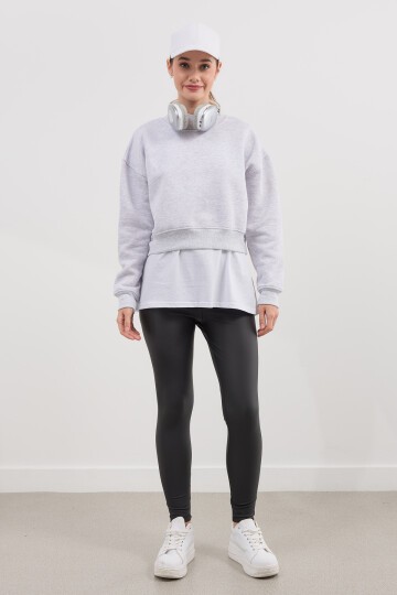 Kadın Üç İplik Basic Crop Sweatshirt