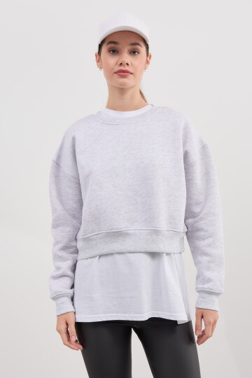 Kadın Üç İplik Basic Crop Sweatshirt