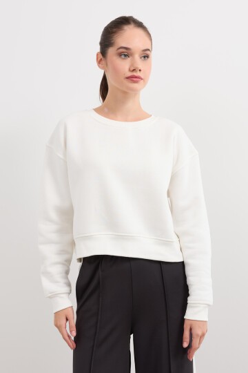 Kadın Üç İplik Basic Crop Sweatshirt