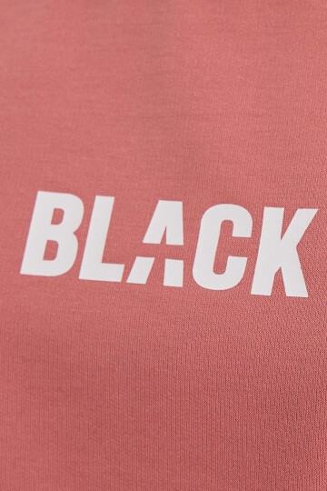 Kadın Black Baskı Detaylı Crop Yarasa Kol Sweatshirt